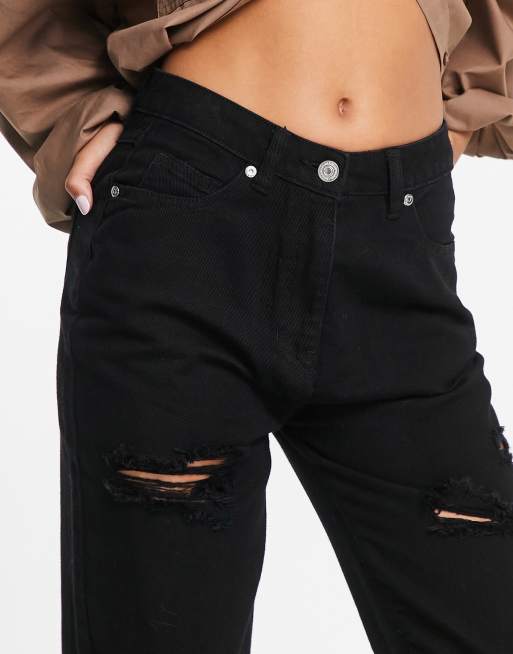 Petite High Waist Distressed Mom Jeans