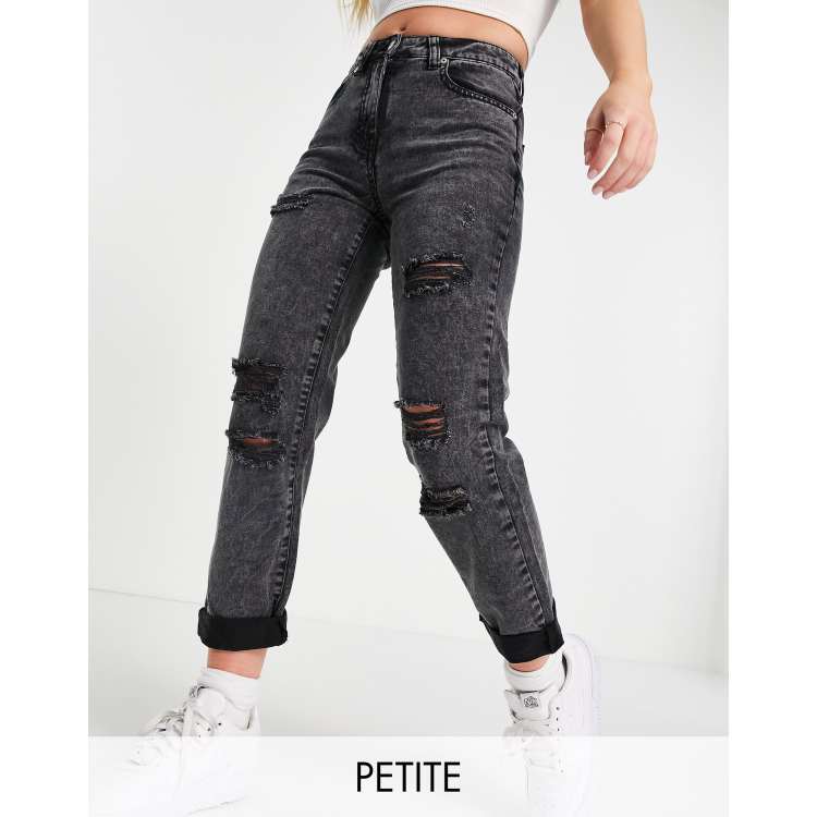 Acid Wash Ripped Black Mom Jeans PLT Acid Wash Ripped Long Leg