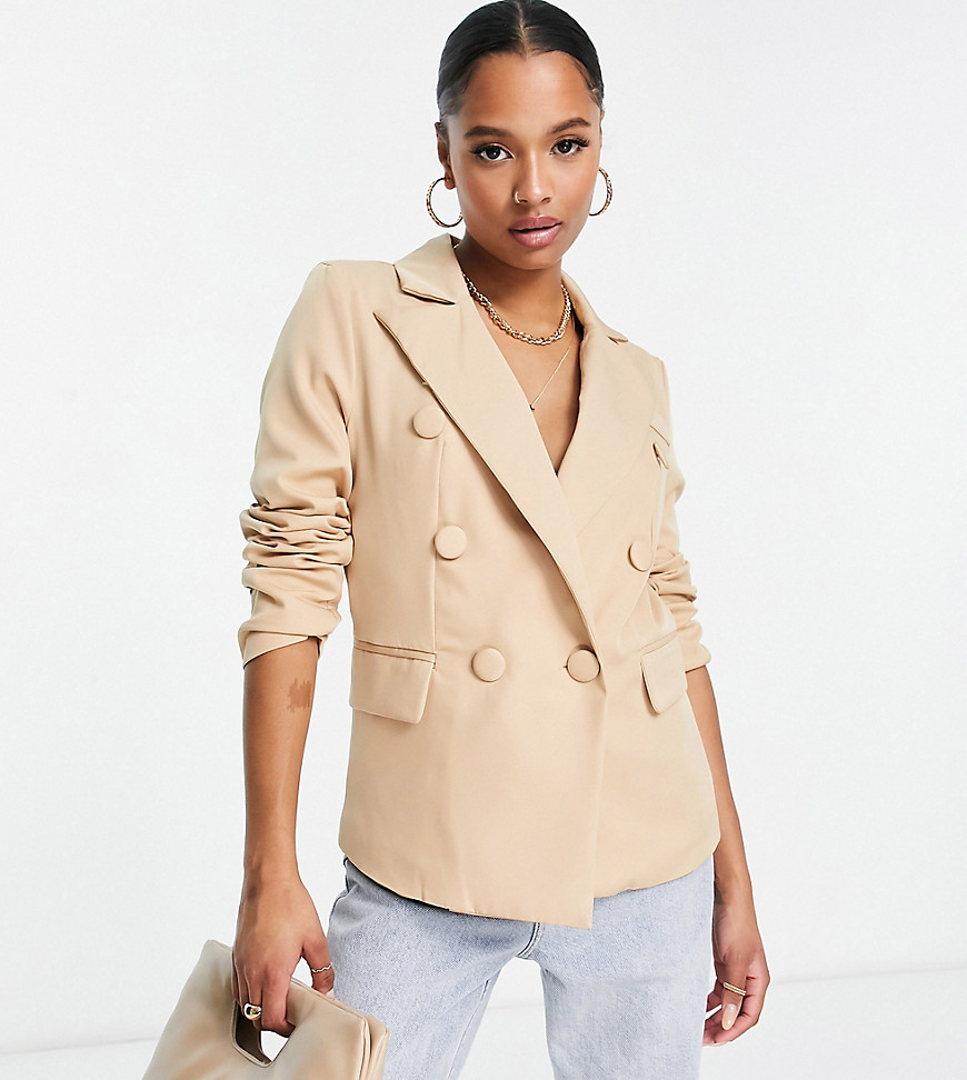 Parisian Petite double breasted blazer in camel-Neutral