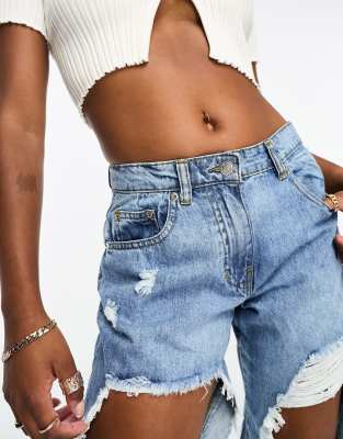 Parisian extreme ripped boyfriend jeans in acid wash