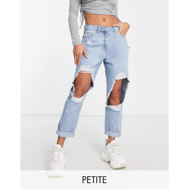 Parisian Petite extreme rip jeans in light blue