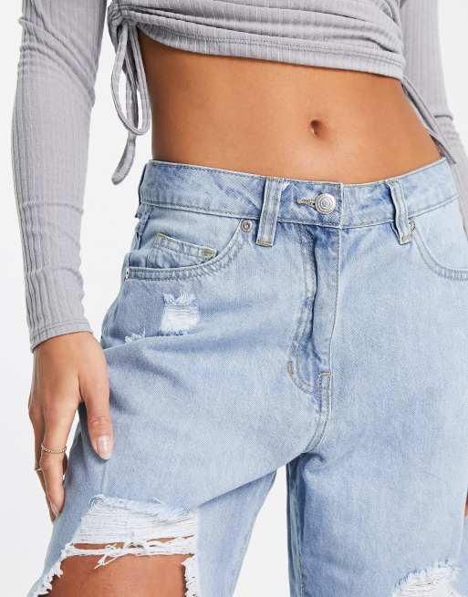 Parisian Petite extreme rip jeans in light blue ASOS