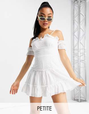 Parisian Petite Eyelet Swing Mini Dress In White | ModeSens