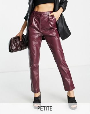 Parisian Petite faux leather trousers in wine