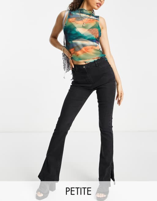 Parisian Petite - Flared jeans met zijsplit in antraciet