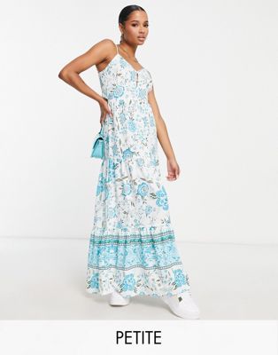Parisian Petite floral maxi dress with border print