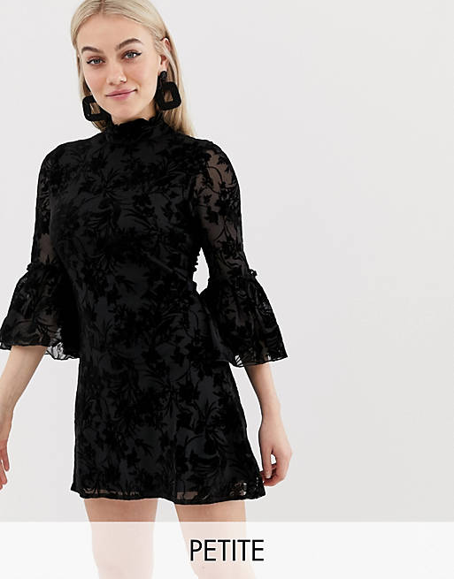Parisian Petite high neck floral lace dress with flare sleeve | ASOS
