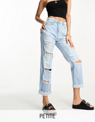 Parisian Petite light wash jeans with rips - ASOS Price Checker