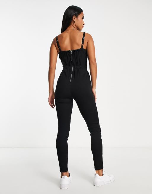 ASOS DESIGN – Schwarzer Camisole-Jumpsuit mit Fransen