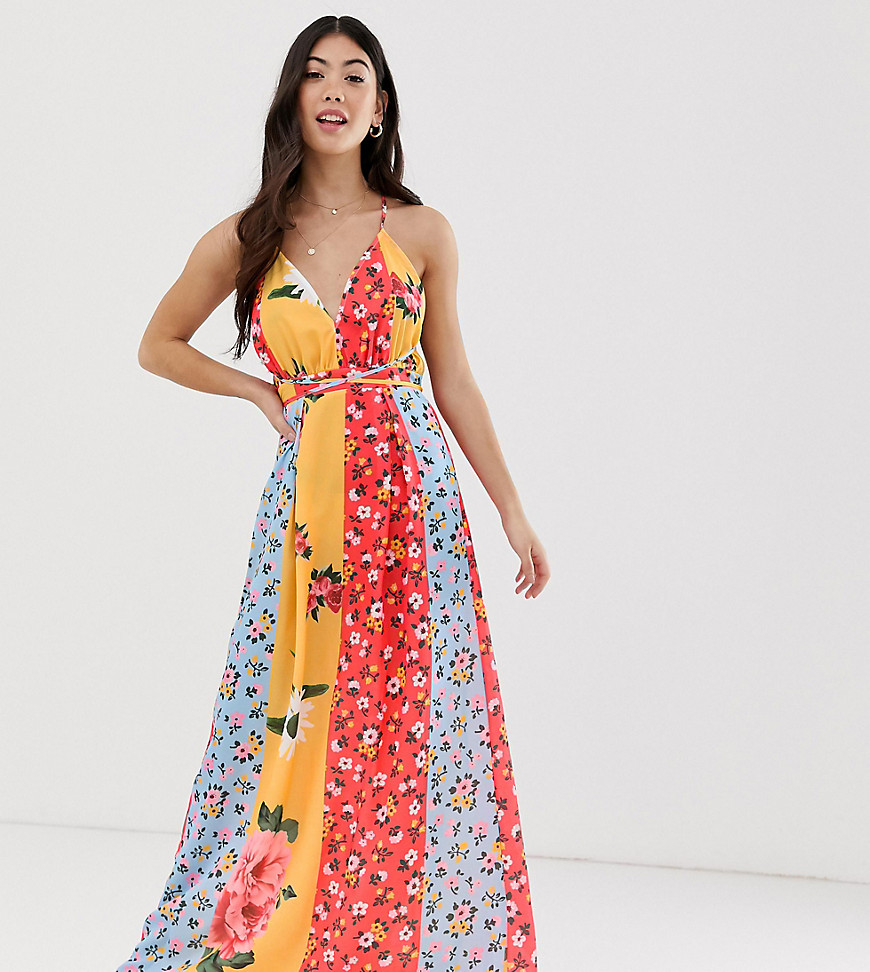 Parisian Petite - Lange jurk met overslag en gemixte bloemenprint-Multi