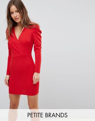 Parisian – Petite – Omlottklänning med volymärm-Röd
