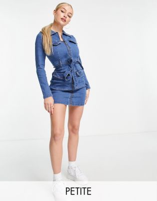 Parisian Petite - Robe en jean à fermeture éclair - Bleu 