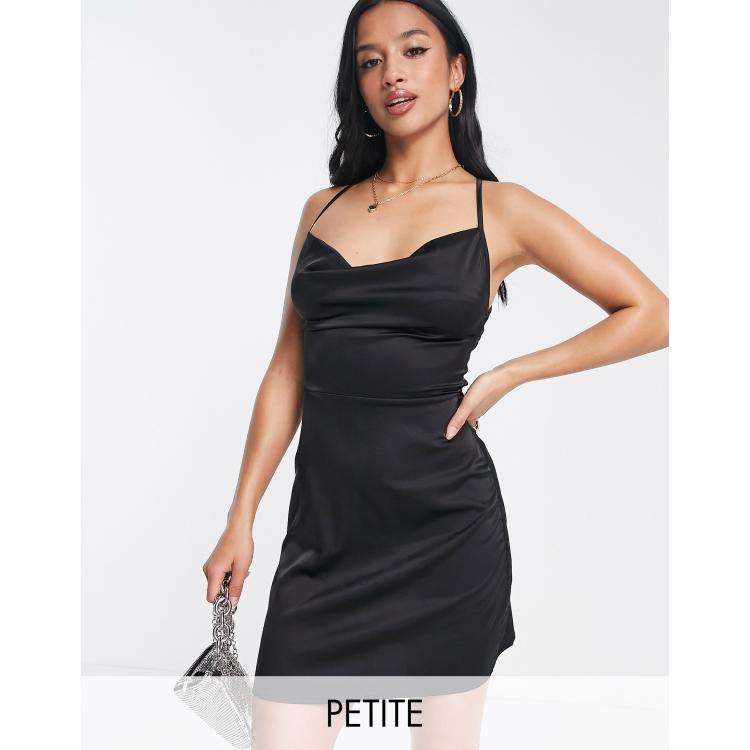 Black Satin Cowl Neck Cami Mini Dress