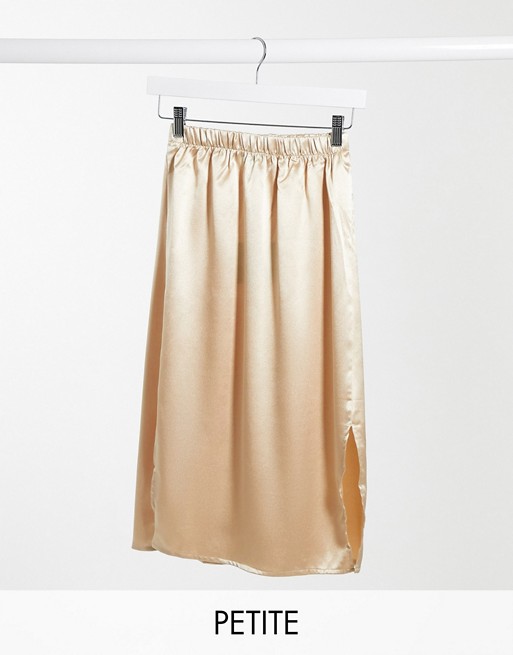 Parisian Petite satin midi skirt with splits