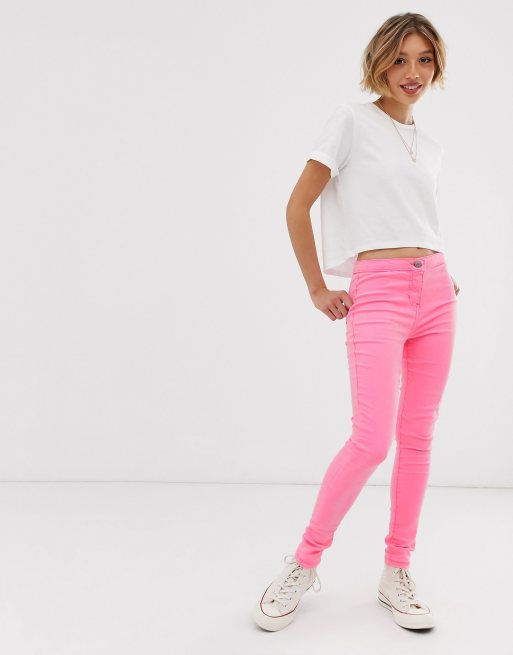 Parisian Petite skinny high waist jeans in neon pink