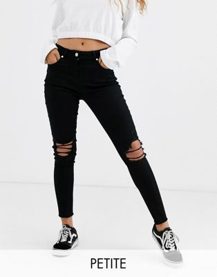 Parisian Petite - Skinny jeans met gescheurde knieën in zwart