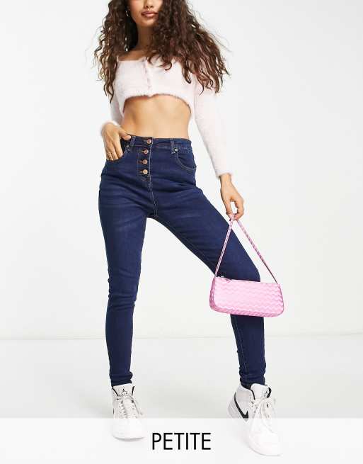 Parisian Petite - Skinny jeans met knoopsluiting in indigo