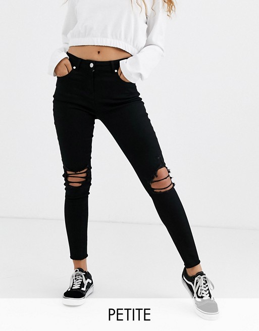 Parisian Petite skinny jeans with ripped knee in black
