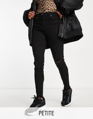 Parisian Petite Skinny Jeans With Ripped Knee In Black