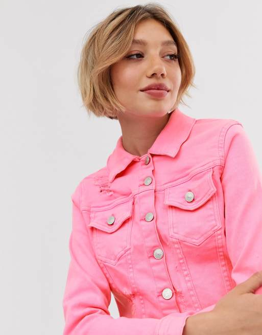 Parisian Petite Veste en jean Rose fluo ASOS