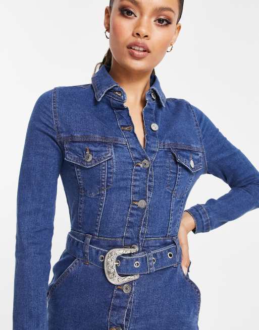 Parisian Petite - Western jurk met riem in middenblauw, 3 van 4