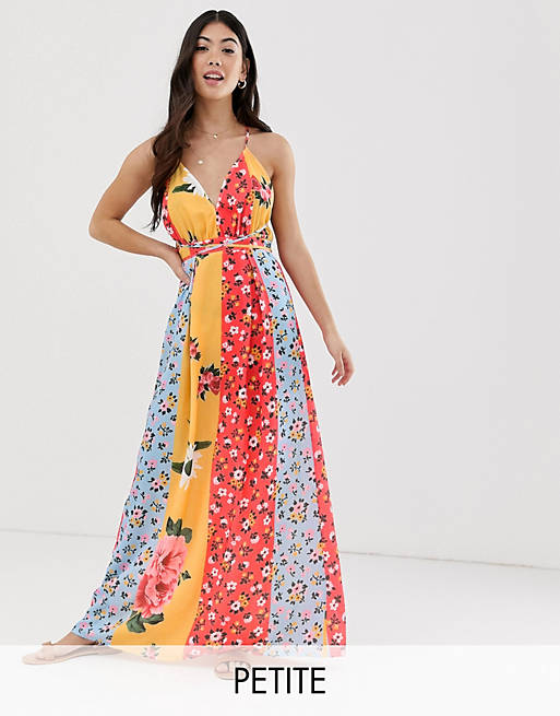 Parisian Petite wrap front maxi dress in mixed floral print | ASOS