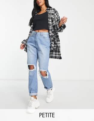 Parisian Petite - Zerrissene Mom-Jeans in Hellblau