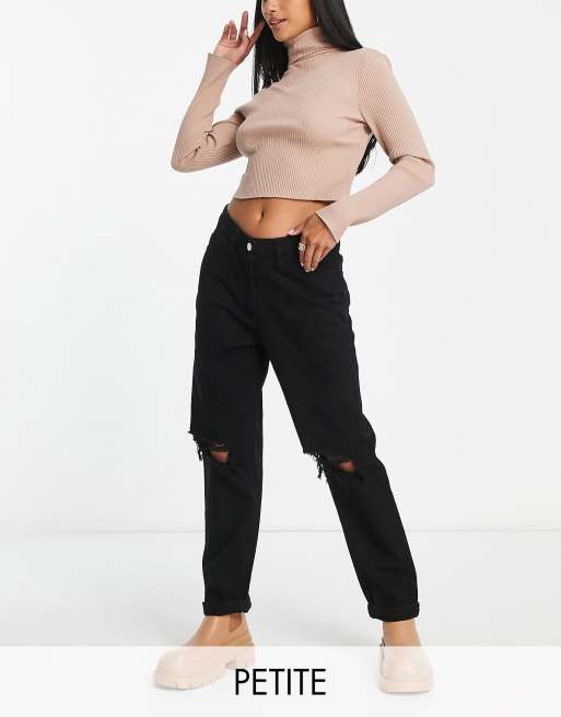 Parisian Petite – Zerrissene Mom-Jeans in verwaschenem Schwarz