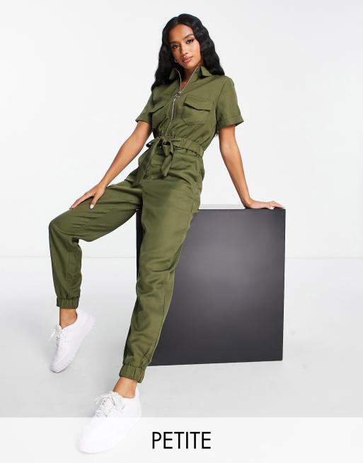 Parisian Petite zip through jumpsuit in khaki