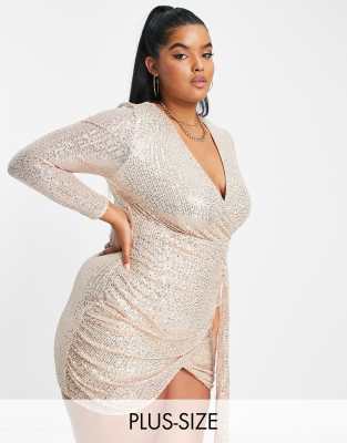 Parisian Plus Parisian Plus sequin embellished mini dress with draping in champagne-Neutral