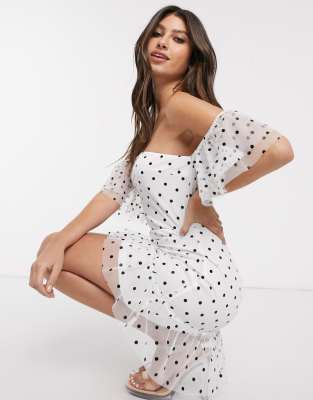 white polka dot mesh dress