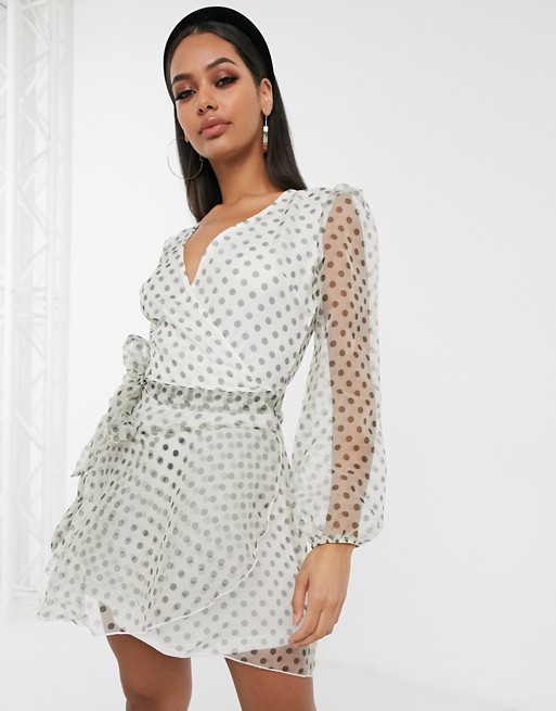 Parisian polka dot mini dress with organza sleeves