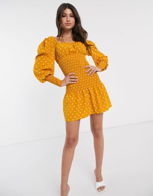 asos yellow polka dot dress