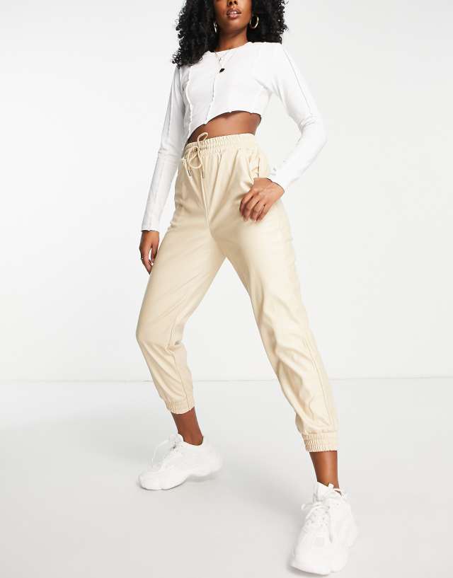 Parisian PU elasticated waist sweatpants in ecru