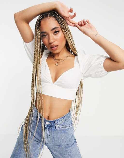 Parisian puff sleeve crop top in white - part of a set