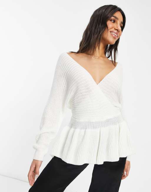 Parisian - Pull cache-cœur à basque - Crème