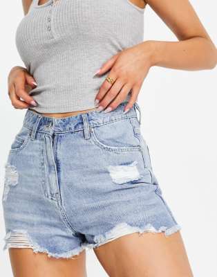 Parisian ripped denim shorts in light blue