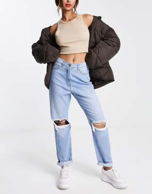 Parisian ripped mom jeans in light blue