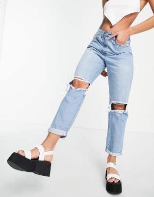 Parisian Parisian ripped mom jeans in light blue
