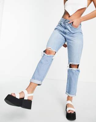 ripped mom jeans in light blue-Blues