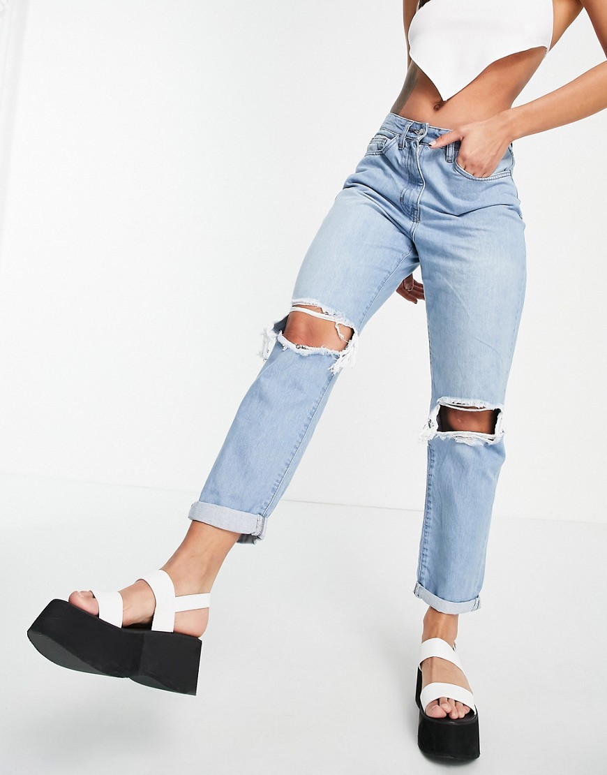 Parisian Ripped Mom Jeans In Light Blue-blues