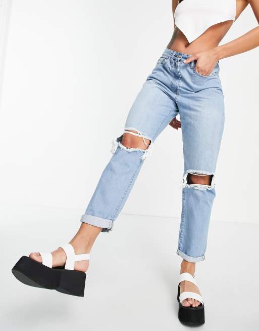 Ripped light store blue mom jeans