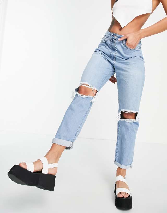 Parisian - ripped mom jeans in light blue