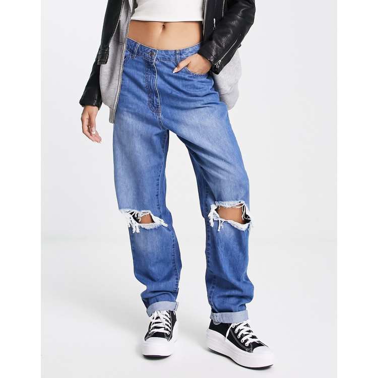 Mom jeans ripped sales blue