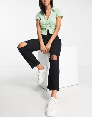 Parisian ripped mom jeans in washed black - ASOS Price Checker