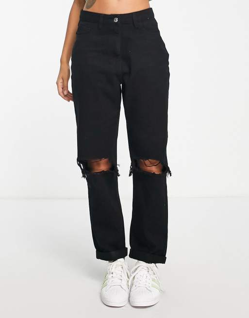 Parisian ripped mom jeans in washed black ASOS