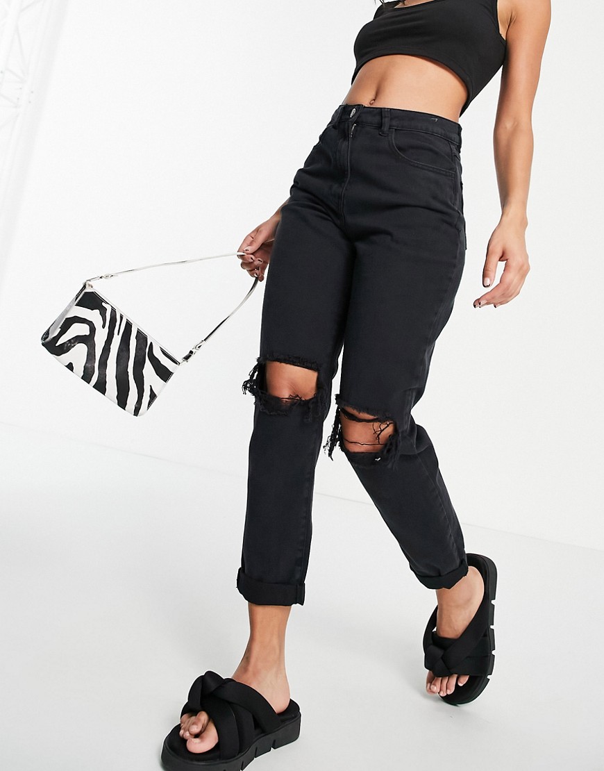 Parisian ripped mom jeans in washed black