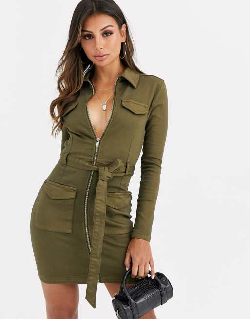 Parisian - Robe utilitaire nouée à la taille - Kaki