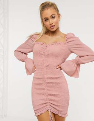 ruched front bodycon dress