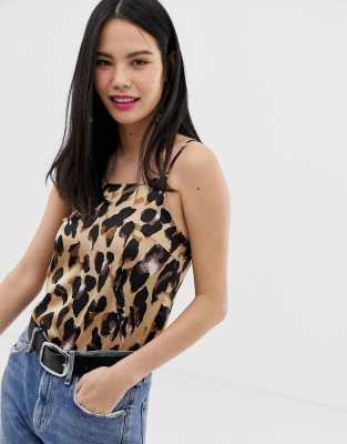 Parisian  Satynowy top na rami?czkach w lamparcie wzory-Br?zowy Leopard